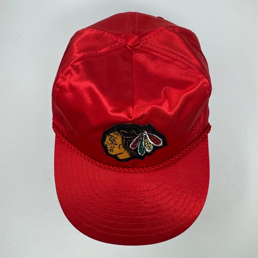 Vintage‎ Chicago Blackhawks Nissin Red Satin Rope Snapback Hat Mens NHL Cap